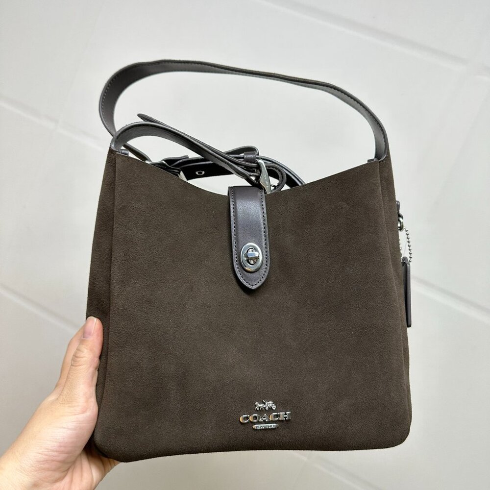 COACH Hadley Convertible Crossbody Bag Suede CW004 Espresso Outlet New